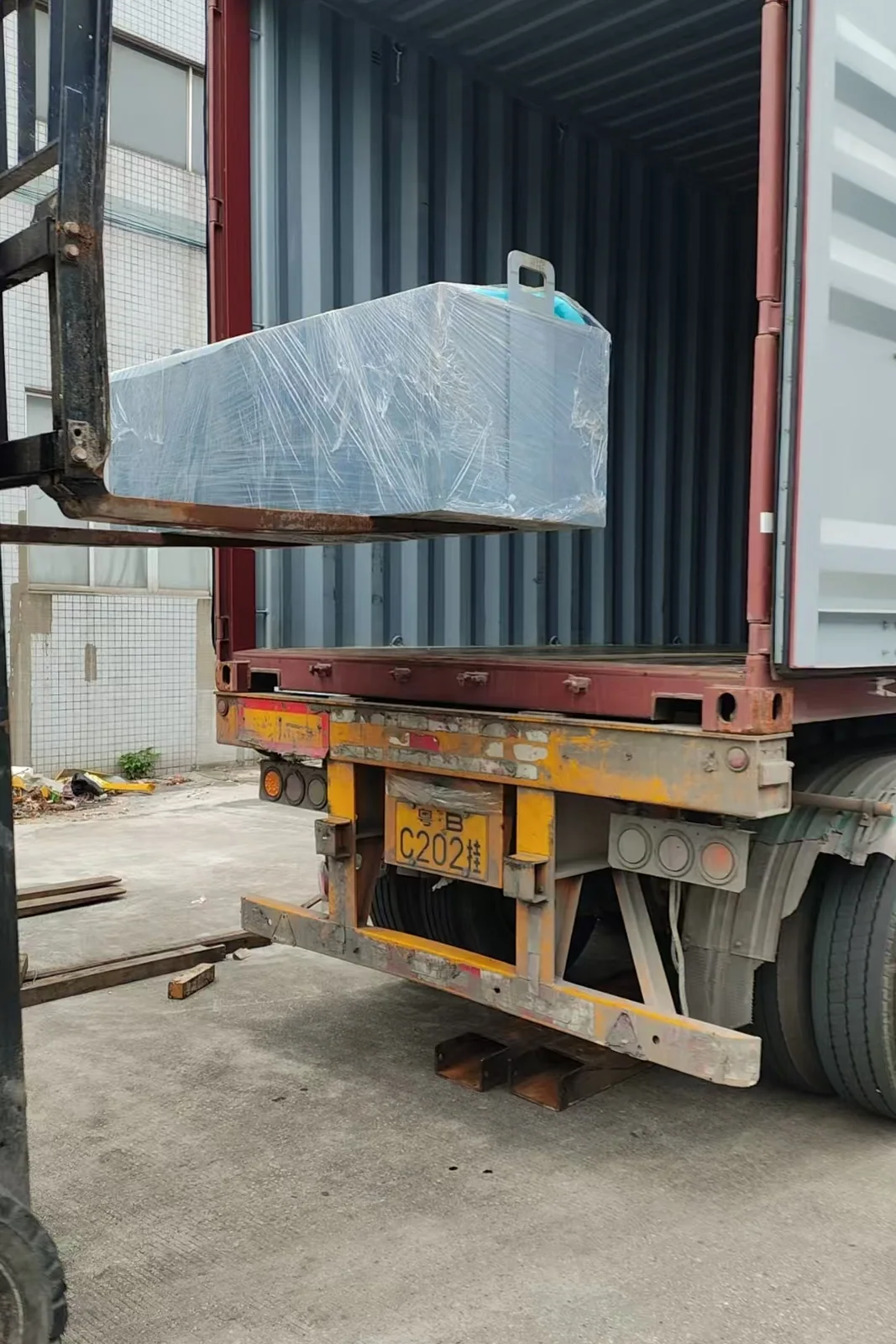 Wrapped equipment module on a forklift