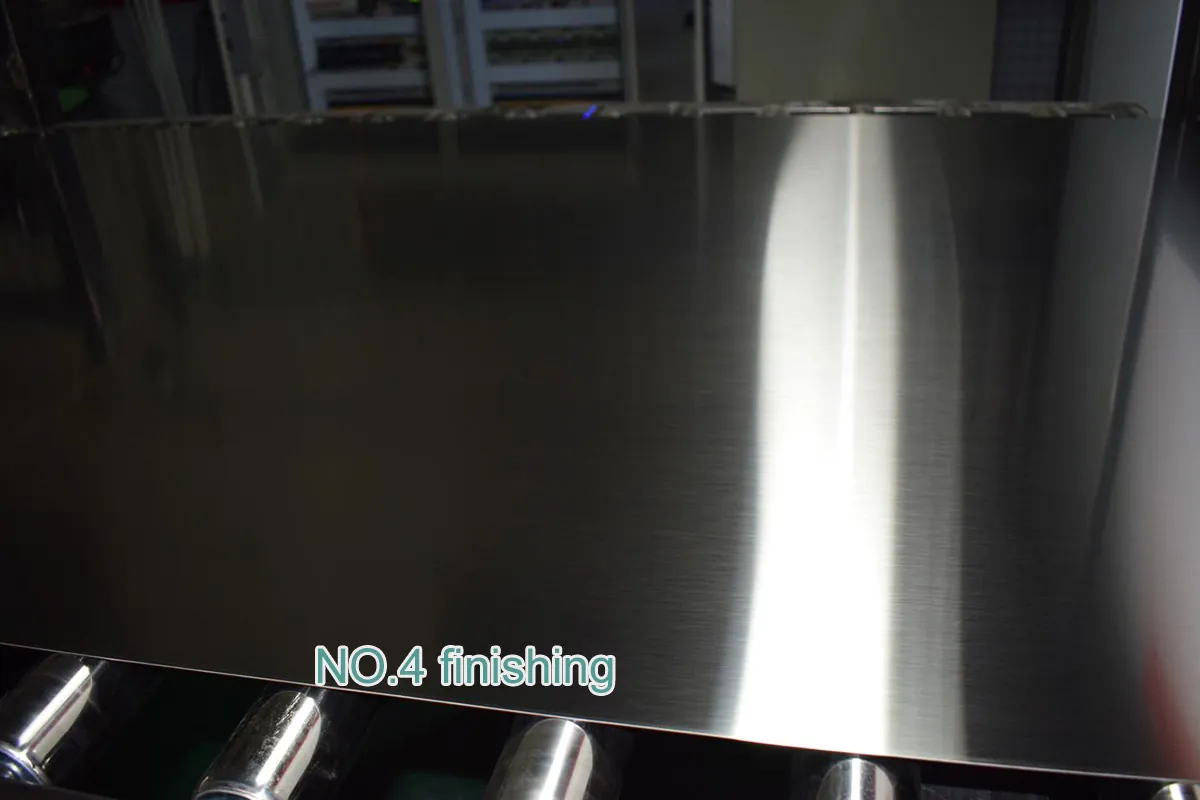 No.4 finished stainless steel sheet showing a uniform directional grain